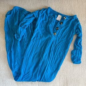 Blue Button-Up Long Sleeve Dress